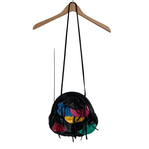 VINTAGE 80s Jewel Tone Leather Crossbody Bag Punk Bohemian Boho Weird Girl Art - Picture 2 of 10